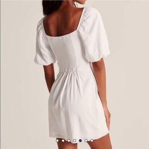 Puff- Sleeve Linen-Blend Mini Dress with Pockets